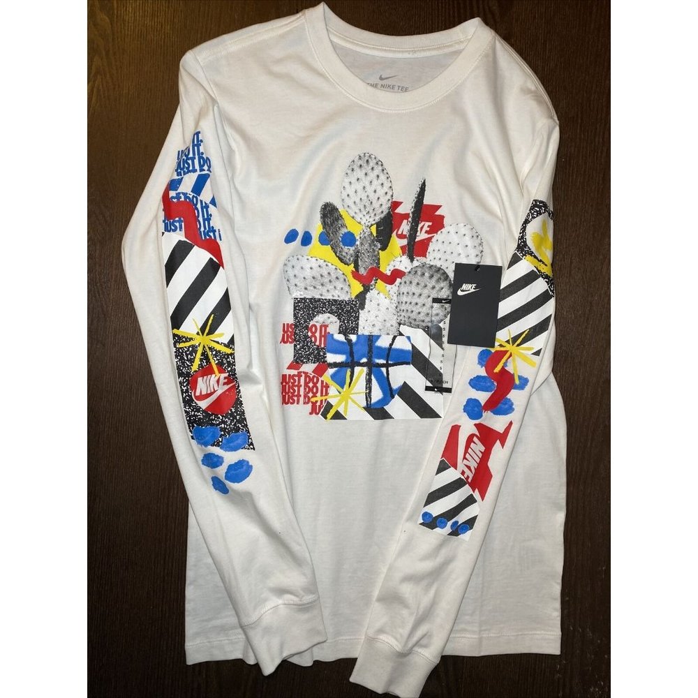 NIKE TEE GRAPHIC CACTUS JDI [BV7567 100] LONG SLEEVE SHIRT WHITE TRAILS SZ S